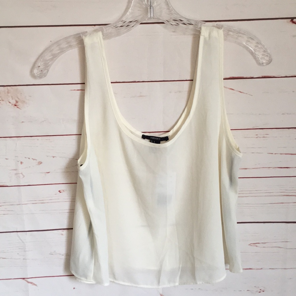 Forever 21 Cream Scoop Neck Cropped Tank Top